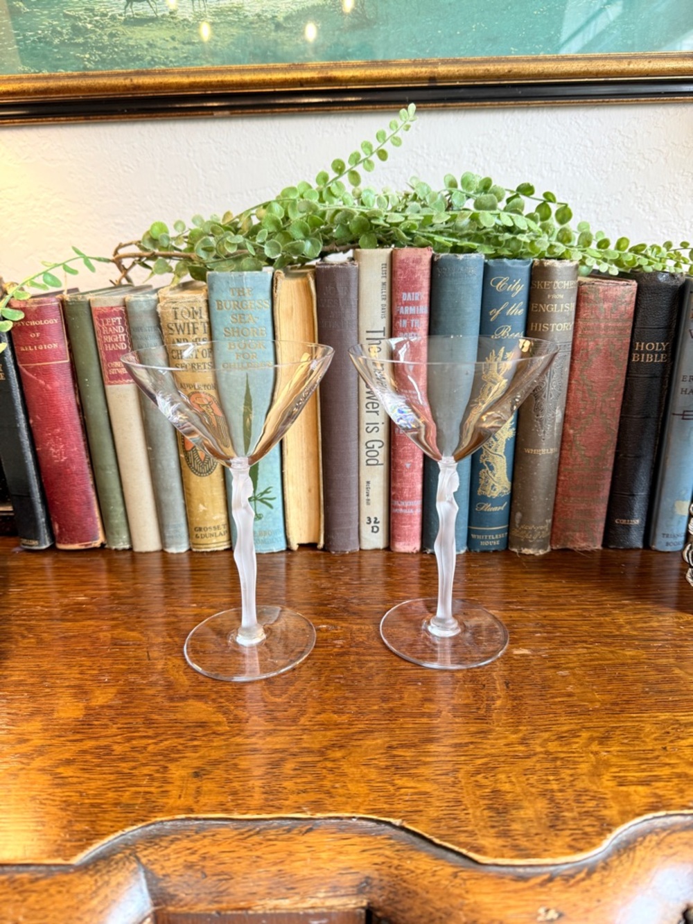 Vintage French Bayrel Crystal Martini Coupes with Frosted Nude Stem- Pair - Picture 12 of 16